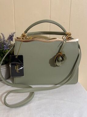Gossip Sage Green Top-Handle Satchel with Floral Charm